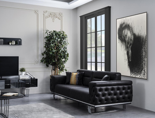 Sofa set Complete e Sofa 41 Seat Armchair Imitation leather Black Set 2pcs
