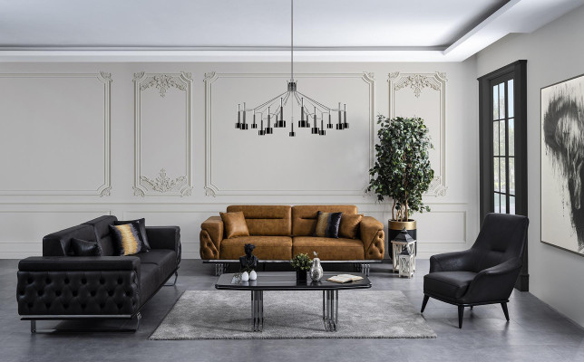 Chesterfield Sofa set Sofa 431 Seater Imitation leather Sofas Black