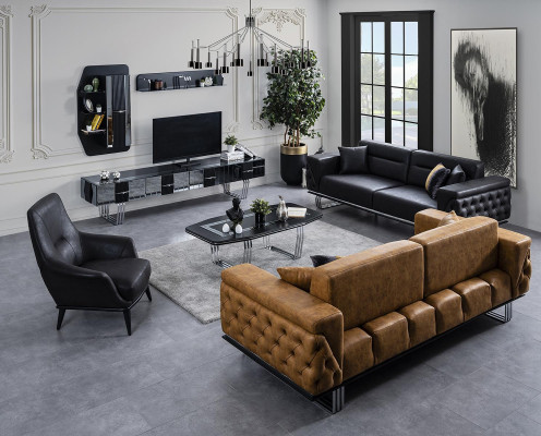 Chesterfield Sofa set Sofa 431 Seater Imitation leather Sofas Black