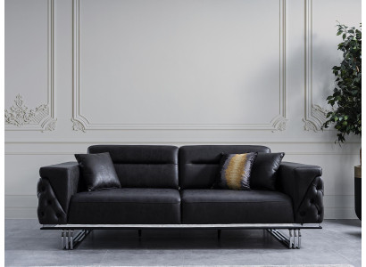 Three Seater Sofa 3 Seater Sofas Black Imitation leather Living room Luxury
