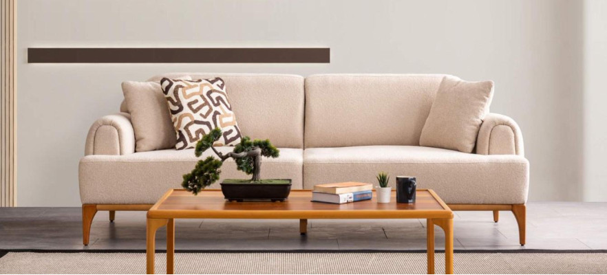 Modern Sofa 3 Seater Living room Beige xxl 220cm Luxury Furniture Sofas Couches