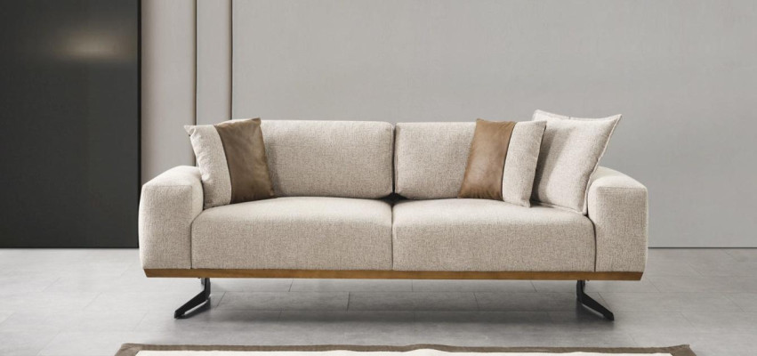 Designer three-seater sofa beige color luxury furniture in living room 225cm