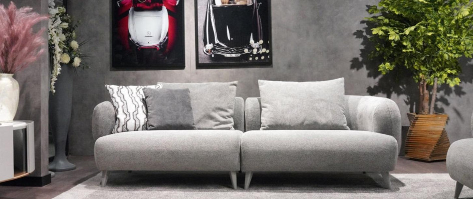 Luxury Sofa 3 - Seater Design Gray Color Soft Sofa Upholstery Textile Big xxl