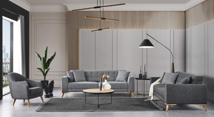 Stylish living room set 3 pieces. Luxury Furniture Gray Modern Design 3+1 Sofa