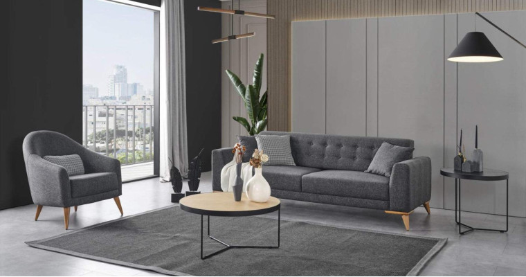 Stylish living room set 3 pieces. Luxury Furniture Gray Modern Design 3+1 Sofa