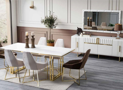 Dining room set Furnishings Gold 8 pieces. Suite Table 6x Chairs Chest of drawers