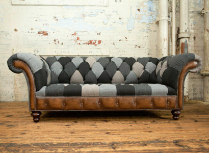 Chesterfield Design Couch 3 Seater Couches Fabric Sofa Seat Upholstery Sofas