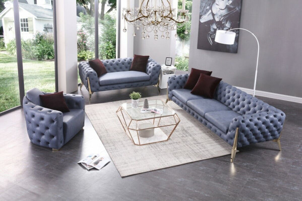 Luxury High Quality Sofa Couch Upholstery Seat 3+2+1 Suite Chesterfield Sets