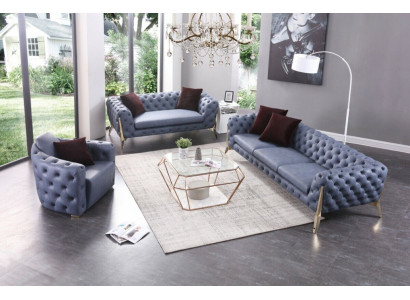 Luxury High Quality Sofa Couch Upholstery Seat 3+2+1 Suite Chesterfield Sets