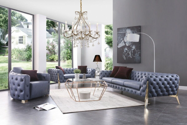 Luxury High Quality Sofa Couch Upholstery Seat 3+2+1 Suite Chesterfield Sets