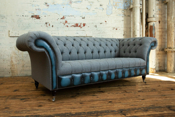 Designer Chesterfield Gray Sofas Upholstery Couches Textile Relax Furniture