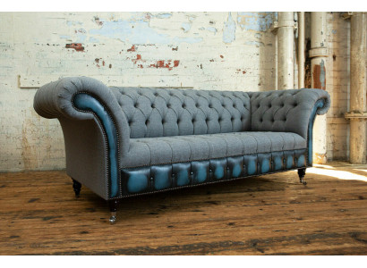 Designer Chesterfield Gray Sofas Upholstery Couches Textile Relax Furniture