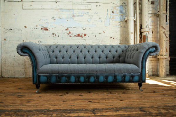 Designer Chesterfield Gray Sofas Upholstery Couches Textile Relax Furniture