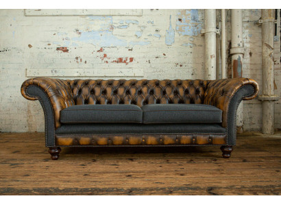 Design Chesterfield Sofa 3 Couch Sofa Set Fabric Upholstery Leather Three Seater