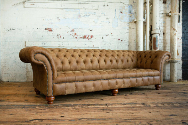 Chesterfield Brown Couch Sofa Upholstery 4 Seater Couches Seat Suite