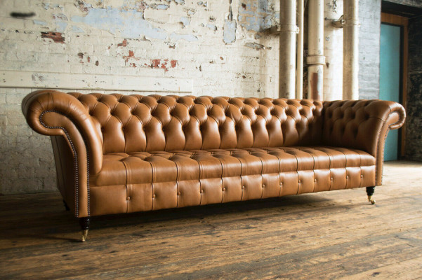 Design Chesterfield Sofa set 4 Seater Couch Leather Upholstery Brown Luxury Sofa
