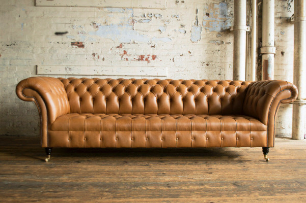 Design Chesterfield Sofa set 4 Seater Couch Leather Upholstery Brown Luxury Sofa