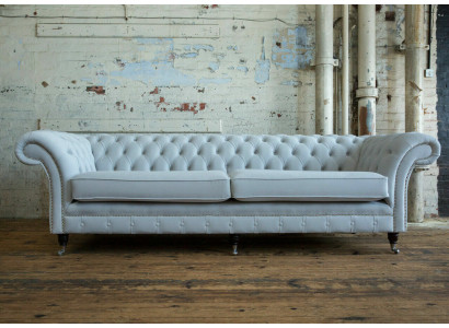 Gray Chesterfield 4 Seater Upholstery Couch Modern Style Velvet Textile Fabric Sofa
