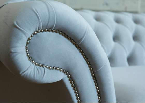 Gray Chesterfield 4 Seater Upholstery Couch Modern Style Velvet Textile Fabric Sofa