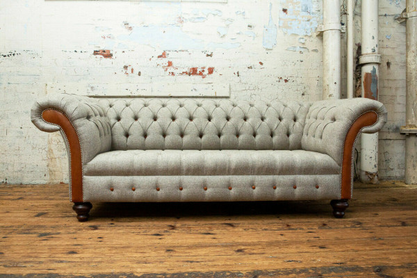 Gray Chesterfield Three Seater Couch Upholstery Design Sofa Modern 3 Seater