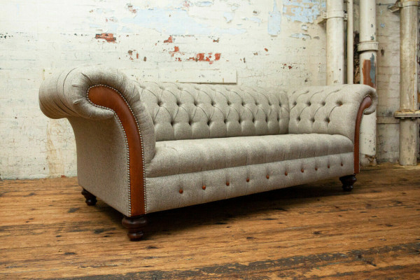 Gray Chesterfield Three Seater Couch Upholstery Design Sofa Modern 3 Seater