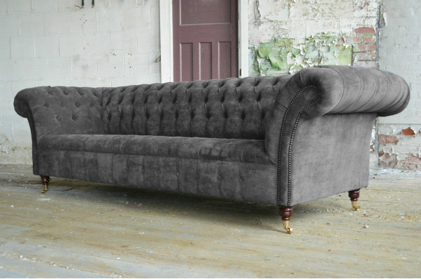 Three Seater Chesterfield Gray Couch Upholstery Sofas Modern Couches