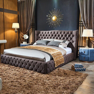 Brown Chesterfield Bed Bedroom Textile Beds Velvet Big Hotel Beds