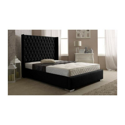 Black Chesterfield Designer Bed Bedroom Textile Leather Beds