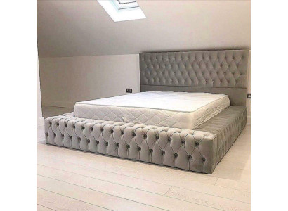 Chesterfield Big Bed Large Headboard Beds Upholstery Hotel Velvet Gray Fabric Ears