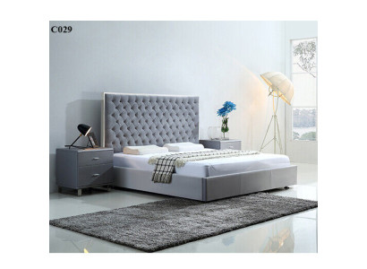 Large stylish Chesterfield gray double bed textile beds luxury design