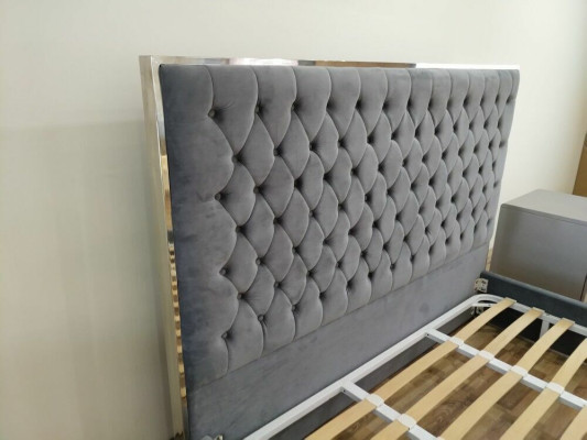 Large stylish Chesterfield gray double bed textile beds luxury design