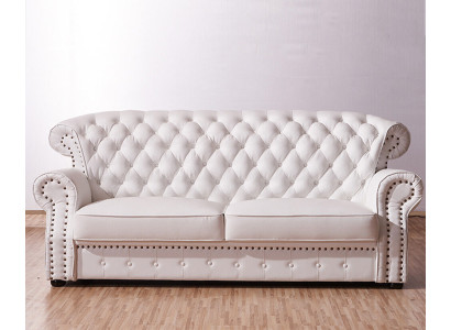 White Three Seater Chesterfield High Back Real Handcraft Leather Couch