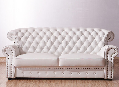 White Three Seater Chesterfield High Back Real Handcraft Leather Couch