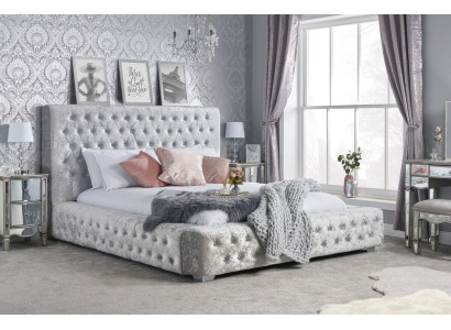 Gray Chesterfield Bed with high headboard Designer Double bed