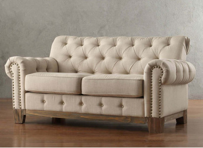 Chesterfield 2 Seat Classic Luxury Natural Wood Frame Sofa Textile Leather Couch
