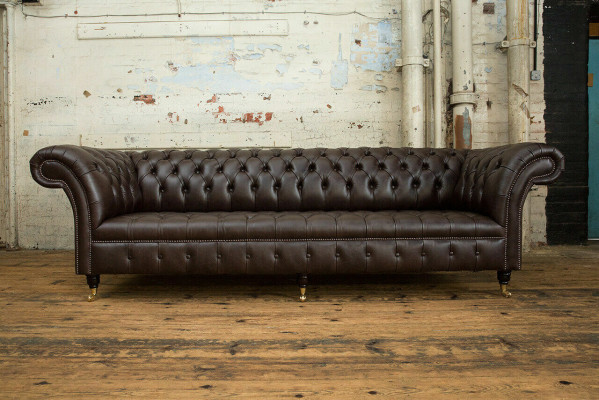 Brown Chesterfield Couch Upholstery 4-Seater Designer Living room Couches