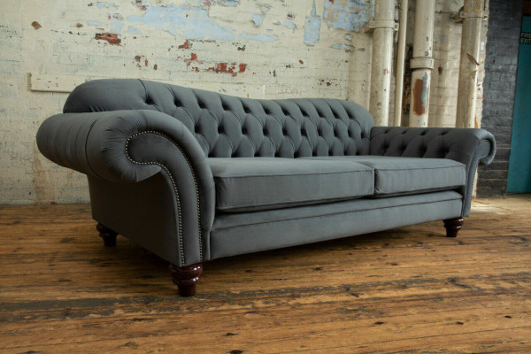 Big Sofa 4 Seater Couch Chesterfield Upholstery Seat Suite Fabric Textile new Grey