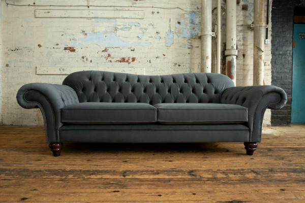 Big Sofa 4 Seater Couch Chesterfield Upholstery Seat Suite Fabric Textile new Grey