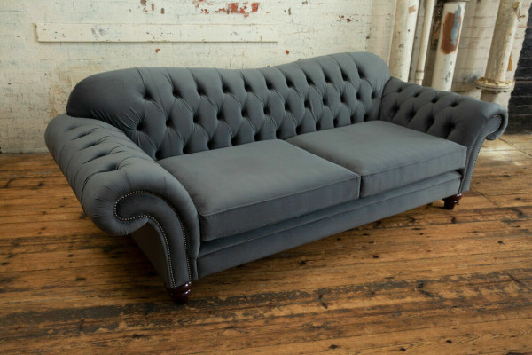 Big Sofa 4 Seater Couch Chesterfield Upholstery Seat Suite Fabric Textile new Grey