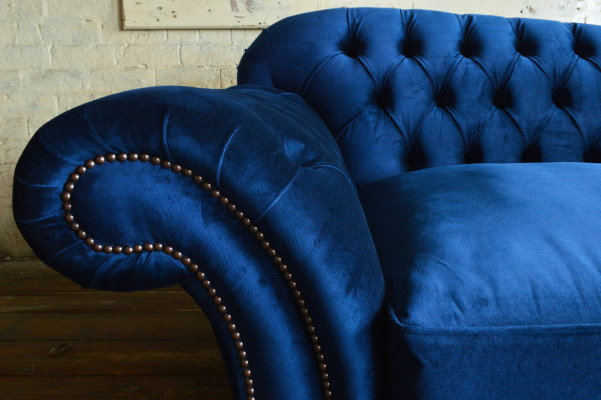 Design Sofa 4 Seater Couch Textile Upholstery Blue Classic Sofas Chesterfield new