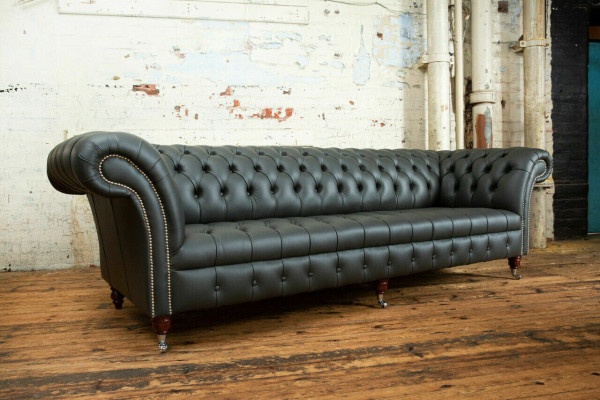 Gray Chesterfield 4 Seater Big Sofa Couch Textile Leather Upholstery Sofas