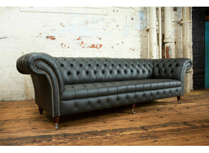 Gray Chesterfield 4 Seater Big Sofa Couch Textile Leather Upholstery Sofas