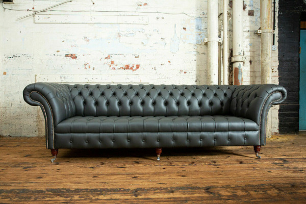 Gray Chesterfield 4 Seater Big Sofa Couch Textile Leather Upholstery Sofas