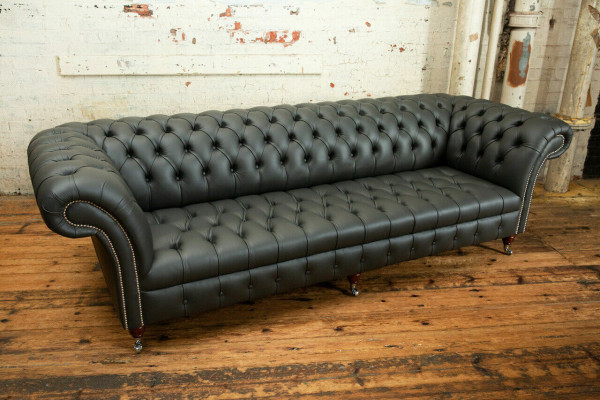Gray Chesterfield 4 Seater Big Sofa Couch Textile Leather Upholstery Sofas