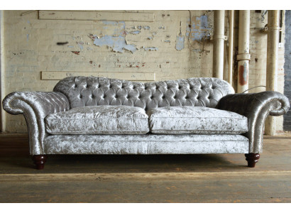 Classic Chesterfield Couch 4 Seater Sofa Couches Velvet Leather Design Gray 240cm