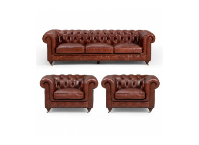 Sofa set 3+1+1 seater Classic Luxury Chesterfield Sofa Leather