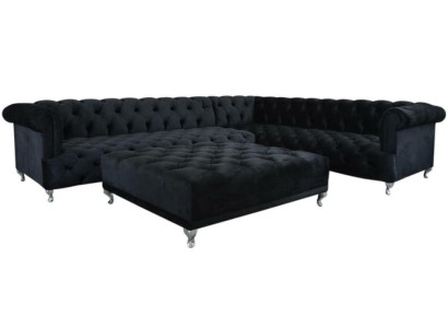 Corner sofa Chesterfield Design Couch Upholstery Corner suite + Stool Corner sofa