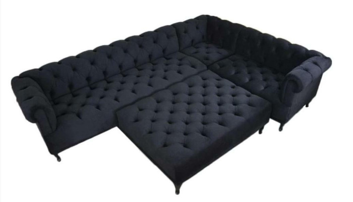 Corner sofa Chesterfield Design Couch Upholstery Corner suite + Stool Corner sofa