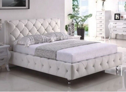 White Upholstery Chesterfield Double bed Textile Bedroom Furniture