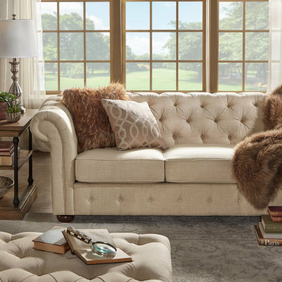 Country House Style Furniture - Chesterfield Sofa Seat Suite 3+2 Set Fabric